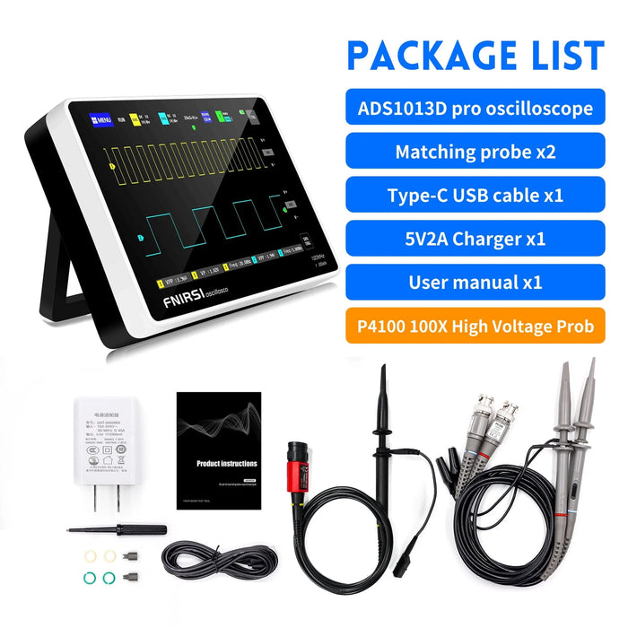 FNIRSI-1013D Dual-Channel Oscilloscope 100MHz Bandwidth 1GSa/s Sampling Rate with 7-Inch Touchscreen and 6000mAh Battery