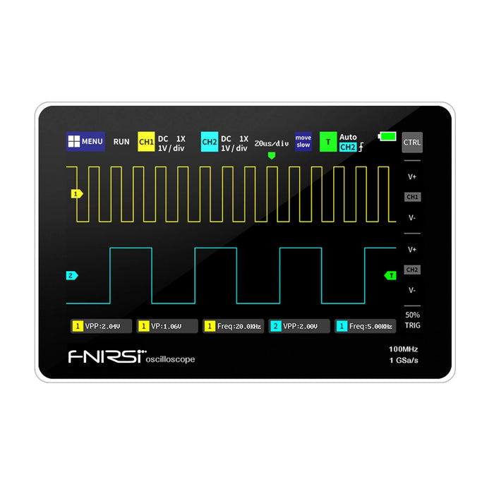 FNIRSI-1013D Dual-Channel Oscilloscope 100MHz Bandwidth 1GSa/s Sampling Rate with 7-Inch Touchscreen and 6000mAh Battery