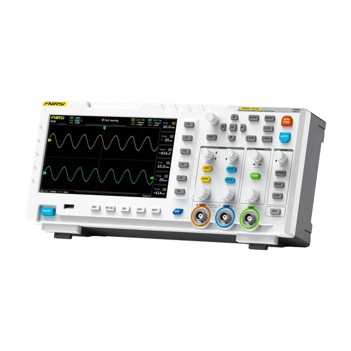 FNIRSI-1014D Dual-Channel Oscilloscope 100MHz Bandwidth 1GSa/s Sampling Rate with DDS Signal Generator and 7-Inch Touchscreen.