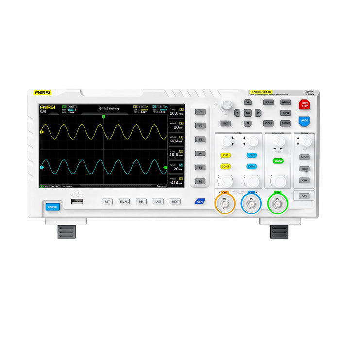 FNIRSI-1014D Dual-Channel Oscilloscope 100MHz Bandwidth 1GSa/s Sampling Rate with DDS Signal Generator and 7-Inch Touchscreen.