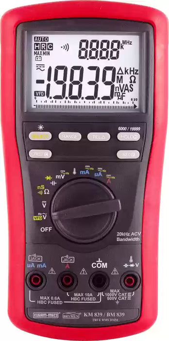 Kusam Meco KM 839 High Safety Digital Multimeter - Dual Display, 20,000 Counts, True RMS, IP40 Rated