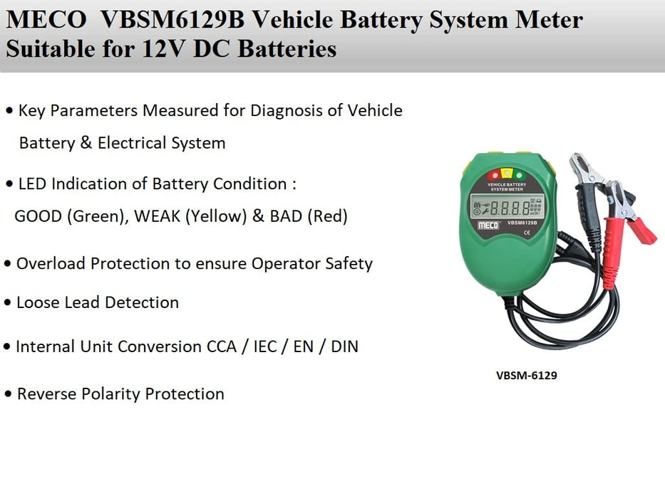 MECO VBSM6129B Vehicle Battery System Meter, Suitable for 12V DC Batteries