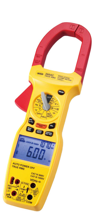 Waco 3604C Digital Insulation Clamp Meter - 6000 Counts, 1000A, 4-in-1 Functionality