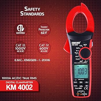 Kusam Meco KM-4002-1000A True RMS Digital Clamp Meter - 6000-Count, CAT III 1000V/CAT IV 600V, NCV, LoZ, Inrush Current Mode