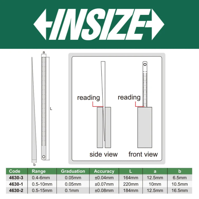 Insize (0.5-10MM) Taper Slot Gauge 4630-1, 0.05/0.1mm