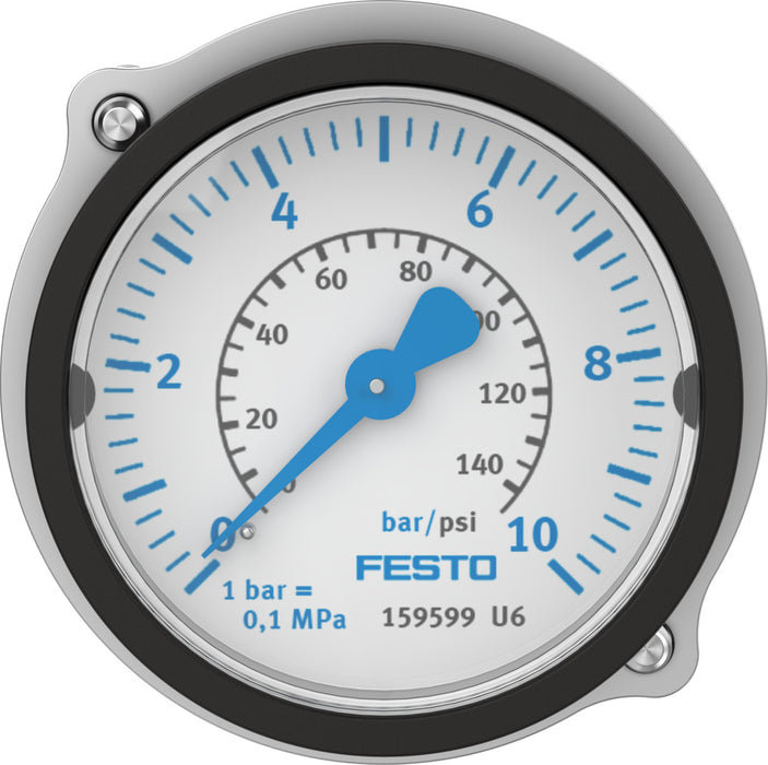 Festo 50mm 10 bar Flanged Pressure Gauge FMA-50-10-1/4-EN