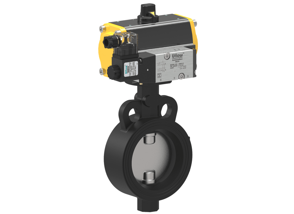 Uflow 2 Inch / 50mm Pneumatic Actuator Operated CI Butterfly Valve PN10 with Solenoid Valve 110v AC