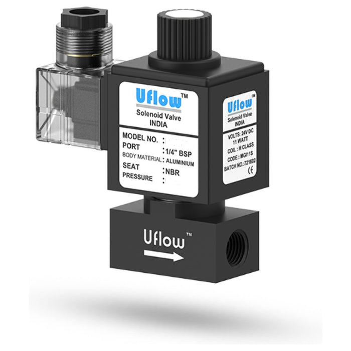 Uflow 1/4 Inch 2/2 Way Direct Acting Solenoid Valve Aluminium Body (0 – 40 Bar) with Epoxy Moulded LED Coil – Normally Close