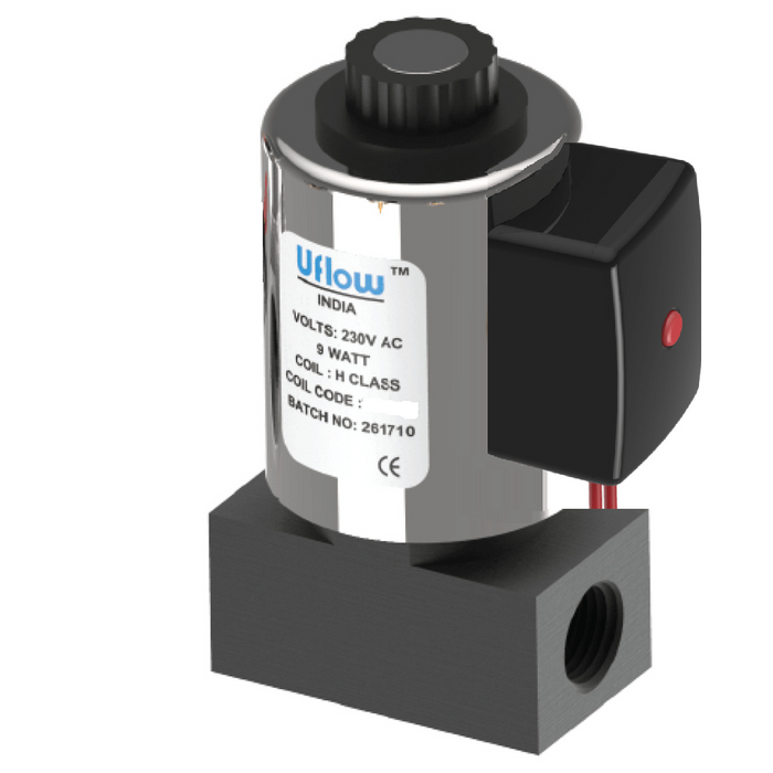 Uflow 1/4 Inch 2/2 Way Direct Acting Solenoid Valve Aluminium Body (0 – 40 Bar) with Power Saver Coil – Normally Close