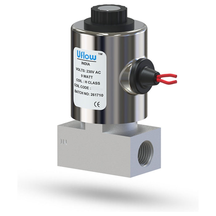 Uflow 1/4 Inch 2/2 Way Direct Acting Solenoid Valve Aluminium Body (0 – 60 Bar) with IP68 Weather Proof Coil – Normally Close