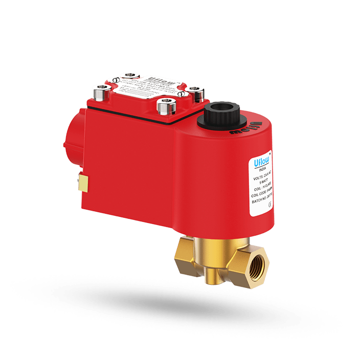 Uflow 1/4 Inch 2/2 Way Direct Acting Solenoid Valve Brass Body (0 – 10 Bar) with IP67 Flame Proof Coil – Normally Close