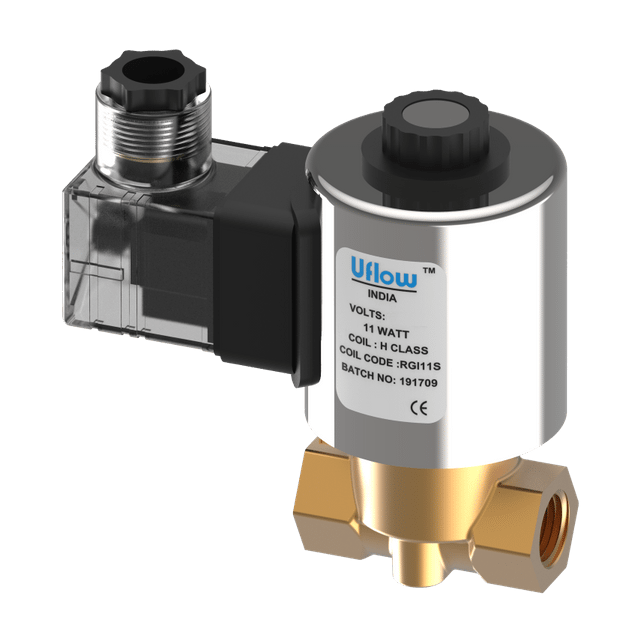 Uflow 1/2 Inch 2/2 Way Direct Acting Solenoid Valve Brass Body (0 – 150 Bar) with IP68 Weather Proof Coil – Normally Close