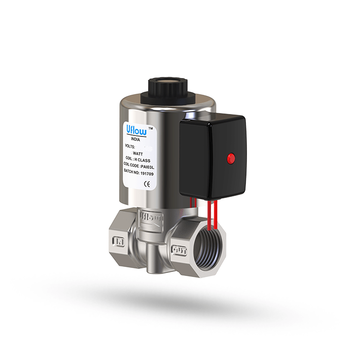 Uflow 1/2 Inch 2/2 Way Direct Acting Solenoid Valve SS 304 Body (0 – 10 Bar) with Power Saver Coil – Normally Close