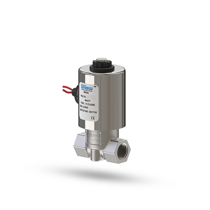 Uflow 1/4 Inch 2/2 Way Direct Acting Solenoid Valve SS 304 Body (0 – 10 Bar) with Metallic Round Coil – Normally Close