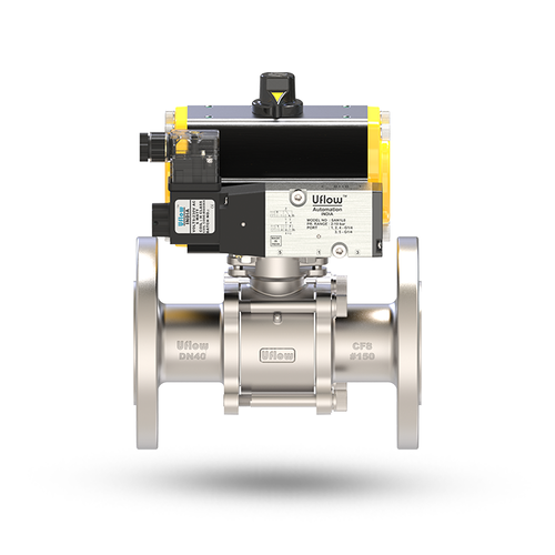 Uflow 1.1/4 Inch / 32mm SS304 Pneumatic Ball Valve Flanged with Solenoid Valve 230V AC