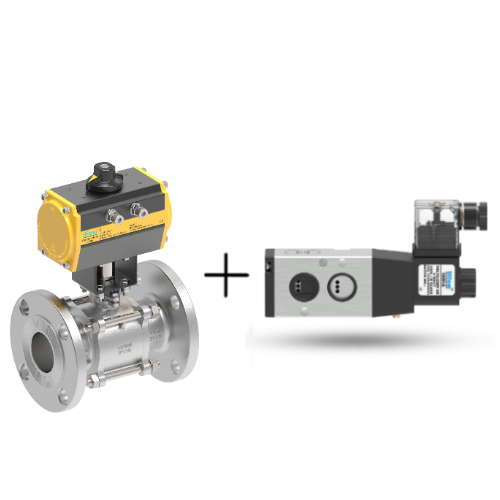 Uflow 1 Inch / 25mm SS304 Pneumatic Ball Valve Flanged with Solenoid Valve 230V AC