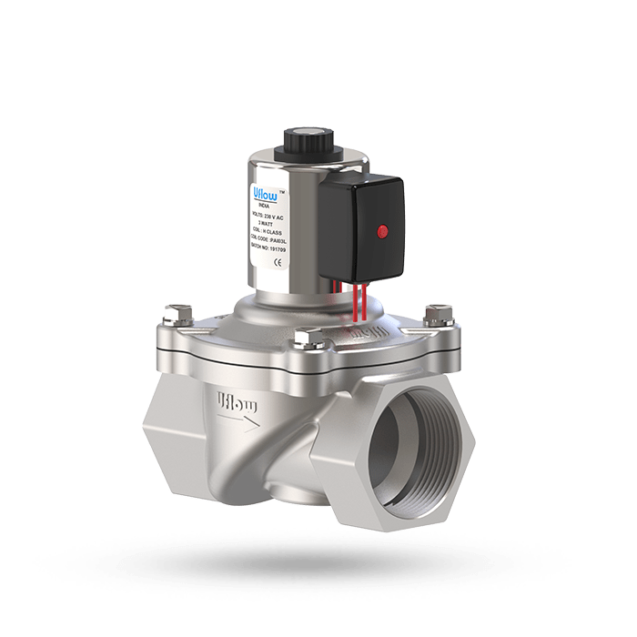 Uflow 1/2 Inch 2/2 Way Normally Open Semi-Lift Diaphragm Operated Solenoid Valve SS304 with Power Saver Coil – Screwed Ends