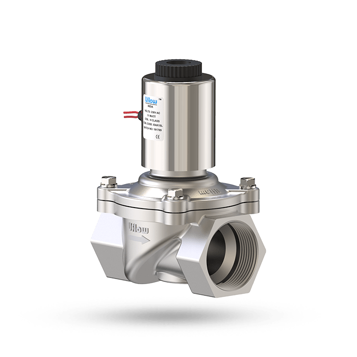 Uflow 1/2 Inch 2/2 Way Normally Open Semi-Lift Diaphragm Operated Solenoid Valve SS304 with IP68 Weather Proof LED Coil – Screwed Ends