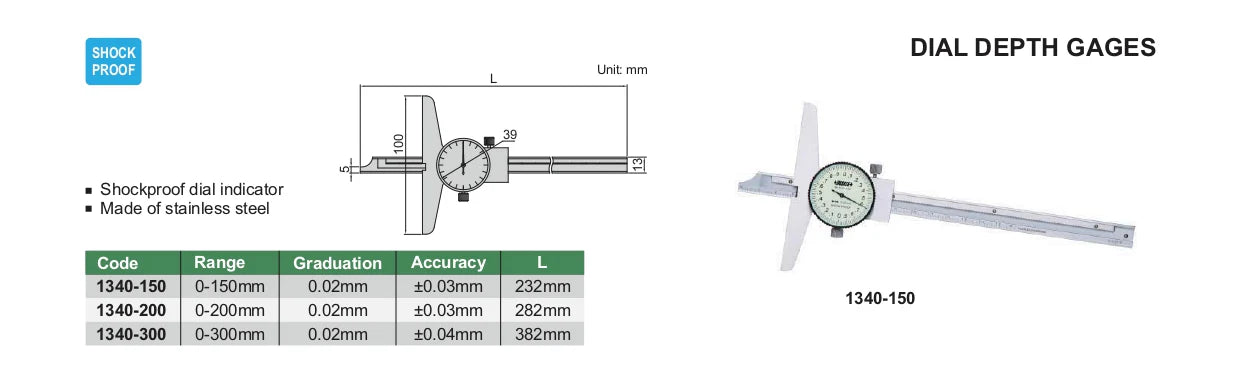 Insize 0-150MM Dial depth gauge 1340-150