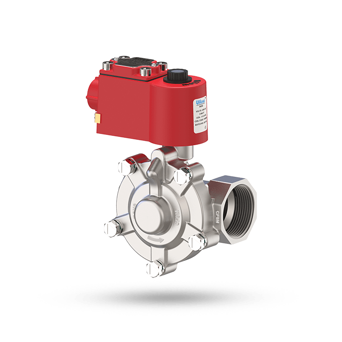 Uflow 1/2 Inch 2/2 Way Normally Close Pilot Operated Diaphragm Solenoid Valve SS304 with IP67 Flame Proof Coil – Screwed Ends