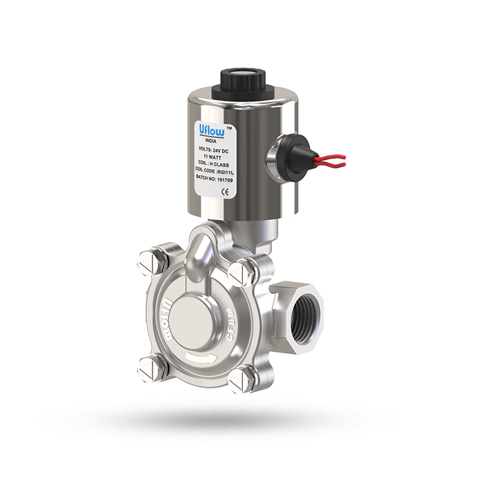 Uflow 1 Inch 2/2 Way Normally Close Pilot Operated Diaphragm Solenoid Valve SS304 with Metallic Round Coil – Screwed Ends