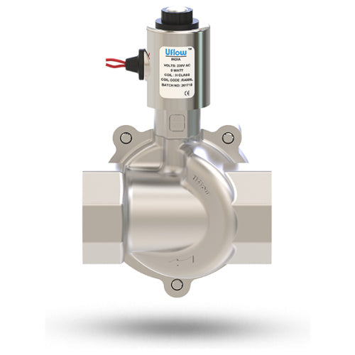 Uflow 1.1/2 Inch 2/2 Way Normally Open Pilot Operated Diaphragm Solenoid Valve SS304 with Metallic Round Coil – Screwed Ends