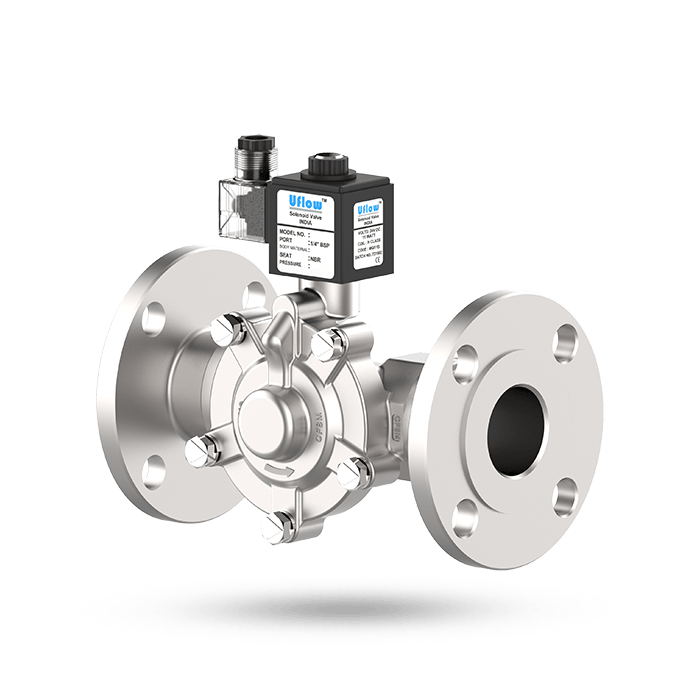 Uflow 1 Inch 2/2 Way Normally Close Pilot Operated Diaphragm Solenoid Valve SS304 with Epoxy Moulded LED Coil – Flanged Ends