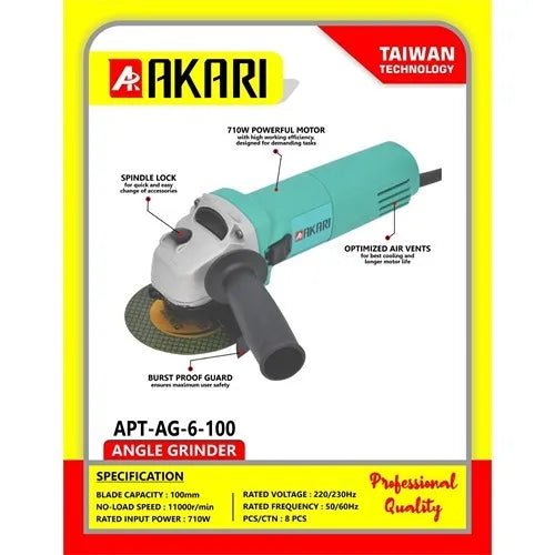 Akari Angle Grinder Akari 4 Inch Angle Grinder 750W 100mm Aptag6100