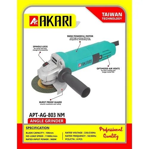 Akari Angle Grinder Akari 4 Inch Angle Grinder 910W 100mm Aptag803Nm