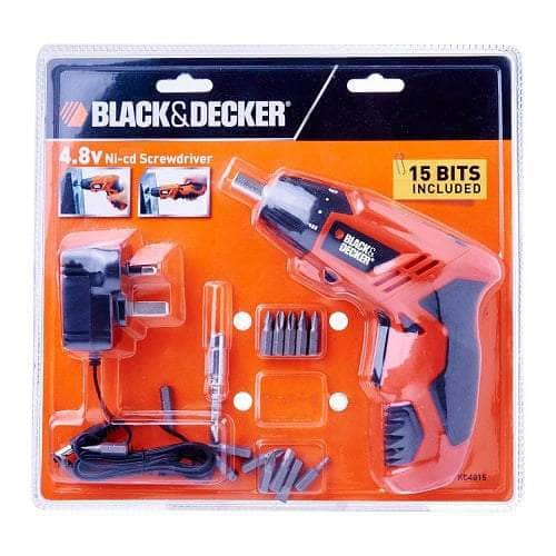 Black & Decker Electric ScrewDriver BLACK+DECKER 15 Pcs Cordless Screwdriver Set Ni-Cd (Nickel-Cadmium) with LED Worklight, Screw Bits Set & Adjustable Torque, 4.8 Volts 200 RPM , 6 Months Warranty , KC4815-IN Home & Pro Use