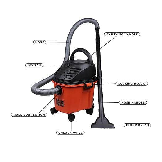 Black & Decker Vaccum Cleaner Black+Decker 8 L 1000 W 220V Vacuum Cleaner BDWD08-B1,  for Home Use, 1 Year Manufacturer Warranty(Red/Black)