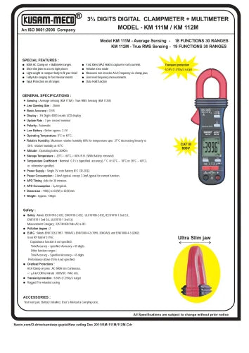 Kusam Meco 3 ¾ Digit 4000 Counts 600A AC Autoranging Digital Clampmeter KM 111M