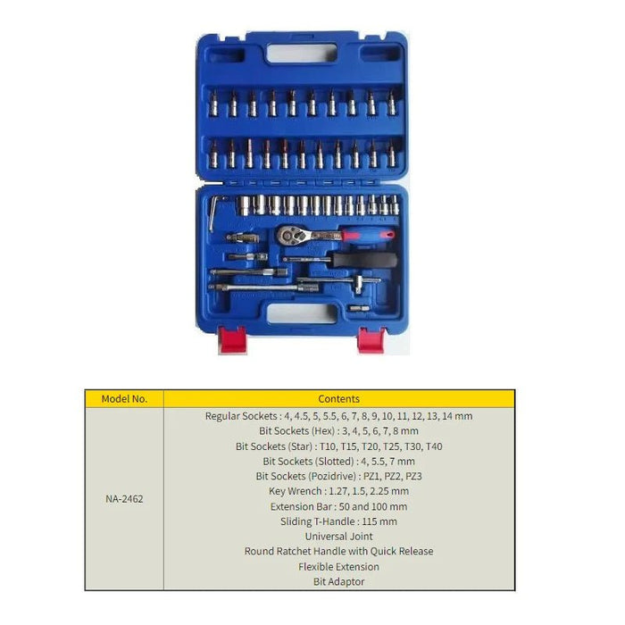 De Neers Socket Sets De Neers 1/4 Drive Hex Socket Sets NA-2462 (46Pcs)