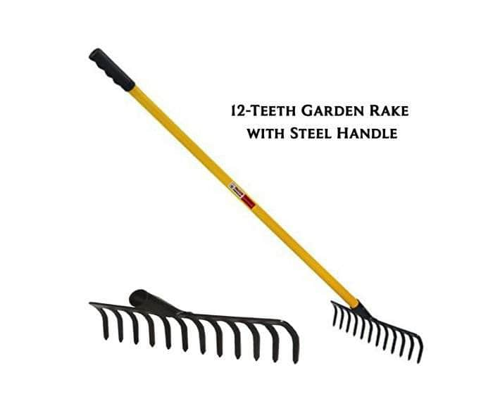 Falcon Garden Rake Falcon 12 Teeth FRWH-12 Premium Garden Rake With Steel Handle and Grip