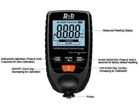 G-TECH Thickness Gauge G-TECH 0-1500um Coating Thickness Gauge GM998, F & NF