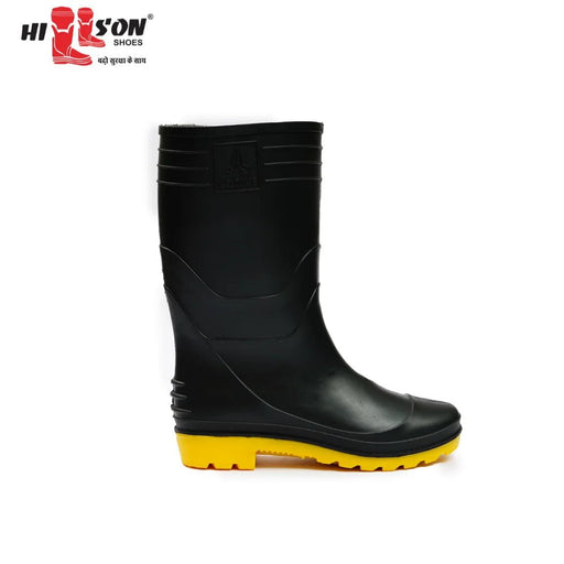 Gumboot Hillson Welcome 12 Inch Black & Yellow Plain Toe