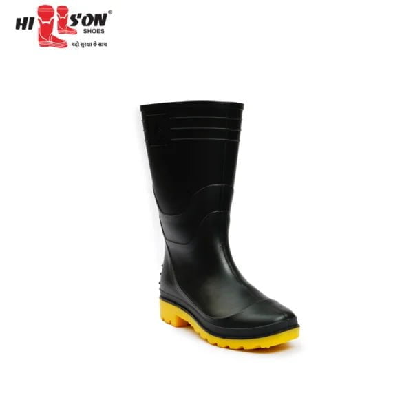 Gumboot Hillson Welcome 12 Inch Black & Yellow Plain Toe