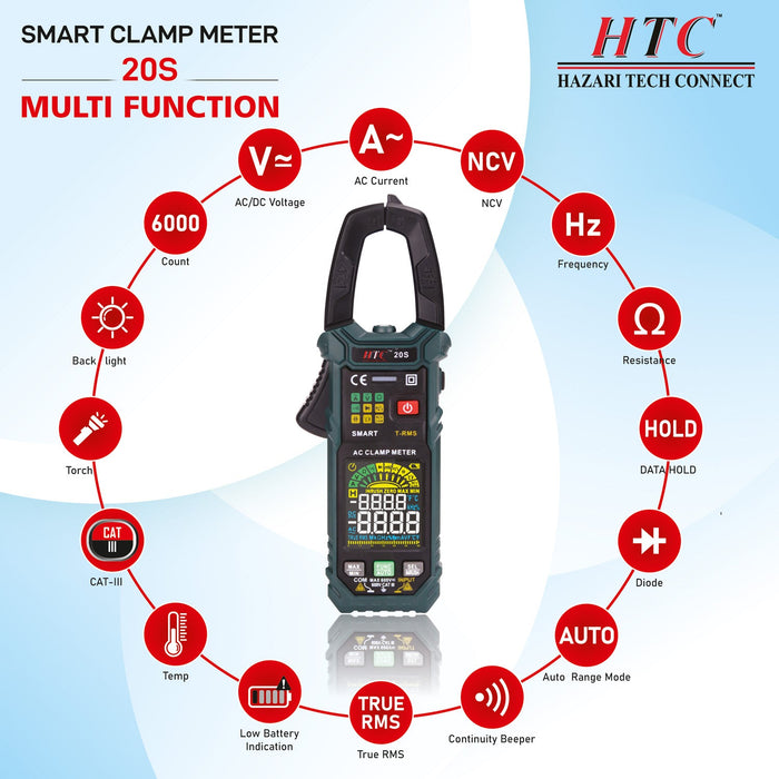 HTC Clamp Meter HTC 3-1/4 Digits 6000 Counts 20S Smart Clamp Meter