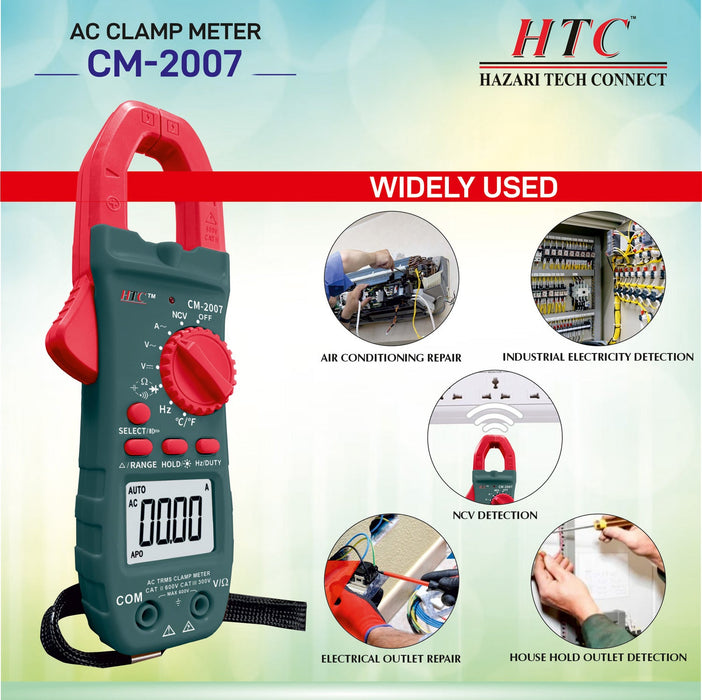 HTC Clamp Meter HTC CM-2007 3¾ Digit 3999 Count True RMS AC Clamp Meter