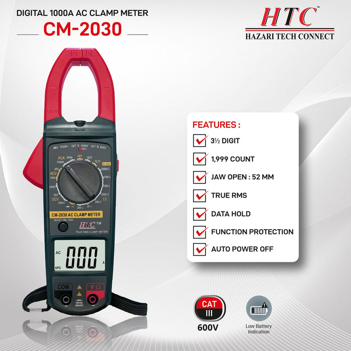 HTC Clamp Meter HTC CM-2030 3½ Digit 1999 Count True RMS AC Clamp Meter