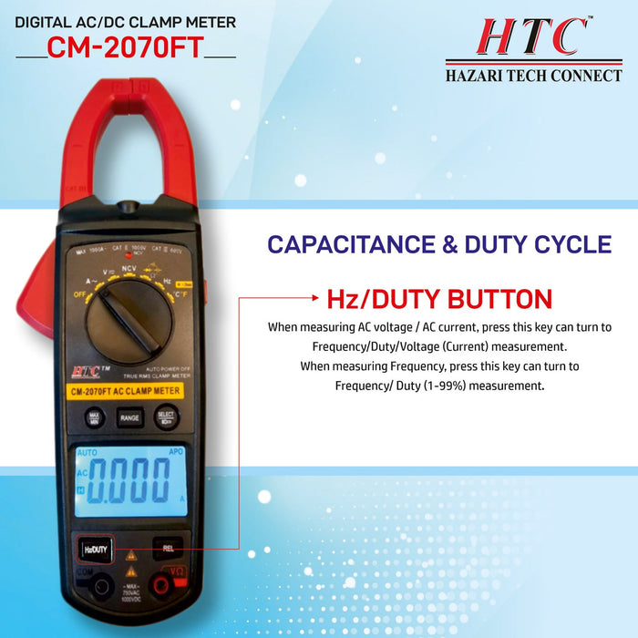 HTC Clamp Meter HTC CM-2070FT 3¾ Digit 4000 Count 4-1000A True RMS AC Clamp Meter