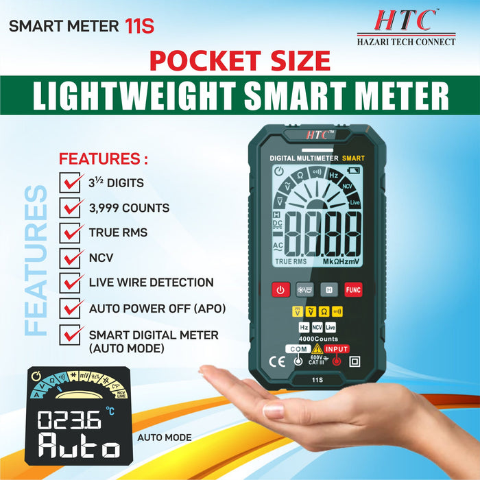 HTC Multimeter HTC 3-1/2 Digits 3999 Counts True RMS 11S Smart Meter