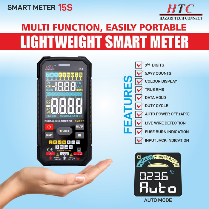 HTC Multimeter HTC 3¾ Digits 5999 Counts True RMS 15S Smart Meter