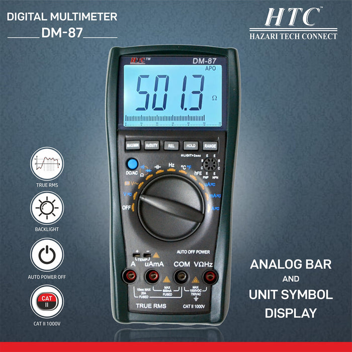 HTC Multimeter HTC DM–87 3-6/7 Digit 5999 Count 600μA-20A True RMS AC/DC Digital Multimeter