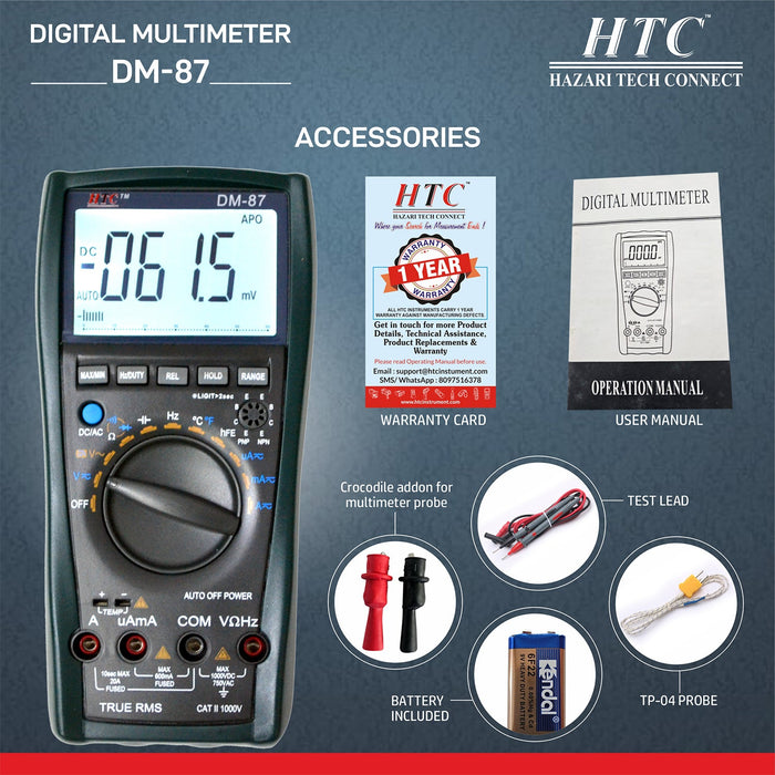 HTC Multimeter HTC DM–87 3-6/7 Digit 5999 Count 600μA-20A True RMS AC/DC Digital Multimeter