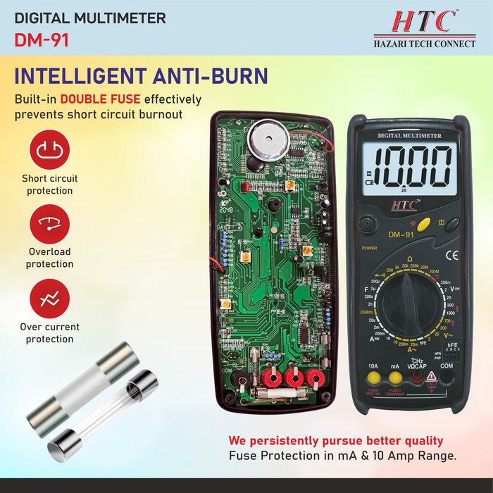 HTC Multimeter HTC DM–91 3½ Digit 1999 Count 20µA-10A True RMS AC/DC Digital Multimeter