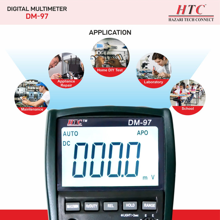 HTC Multimeter HTC DM–97 3¾ Digit 3999 Count 400μA-20A True RMS AC/DC Digital Multimeter