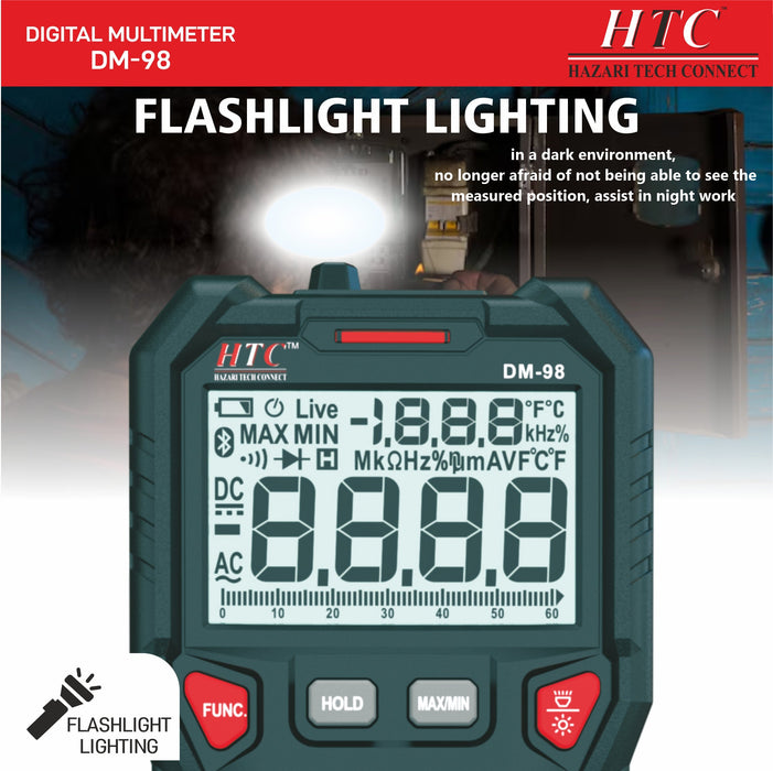 HTC Multimeter HTC DM-98 3-5/6 Digit 5999 Count 600μA-10A True RMS AC/DC Digital Multimeter