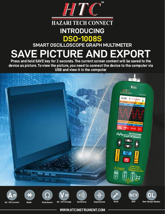 HTC Oscilloscope HTC DSO-1008S 3 IN 1 Smart Oscilloscope Graph Multimeter