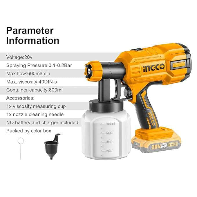 Ingco Spray Gun Ingco 20V 800ml Lithium-Ion Spray Gun CSGLI2001